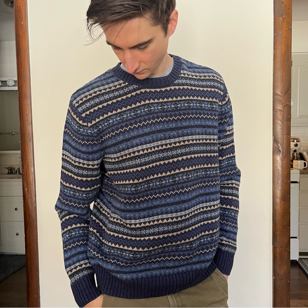 Men's Blue Patterned Grandpa Sweater